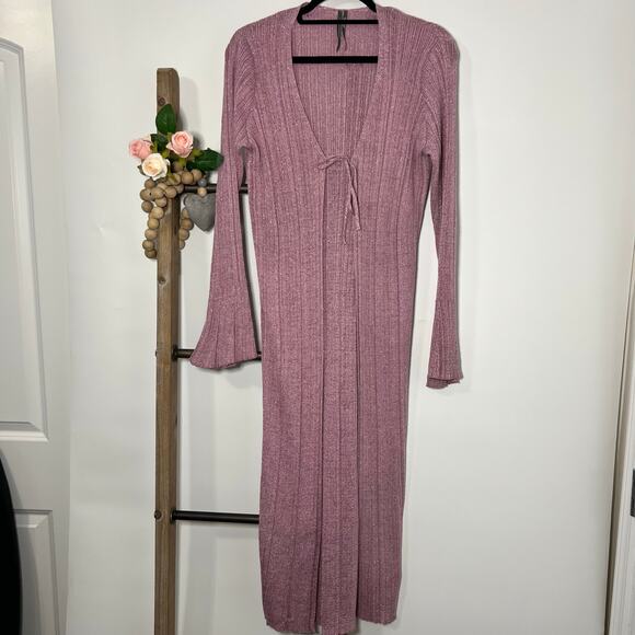 Anthropologie Purple Long Shine Shimmer Cardigan Size Medium - Picture 1 of 9
